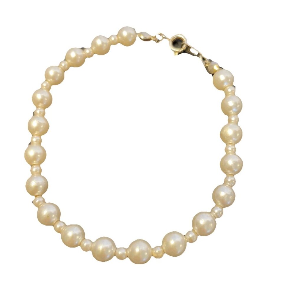 White Faux Pearl Bracelet 6.5" Made in Korea Elegant Lobster Clasp